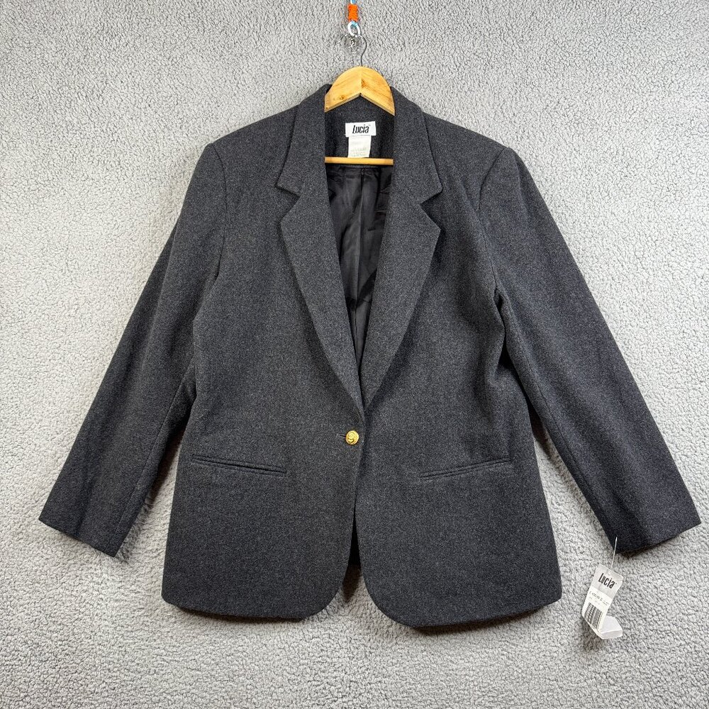 Vintage‎ Sport Coat Blazer Womens Size 14 Lucia Charcoal Lamb Wool 1 Button NWT